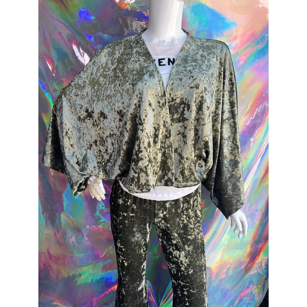 NEW Olive Velvet Cropped Duster Jacket - Picture 5 of 6